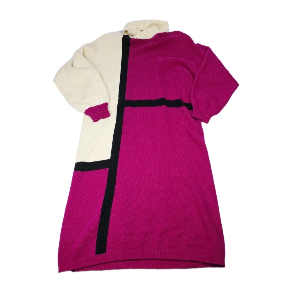 80s Richard‎ & Company Angora Lambswool Colorblock Geometric Sweater Dress Large